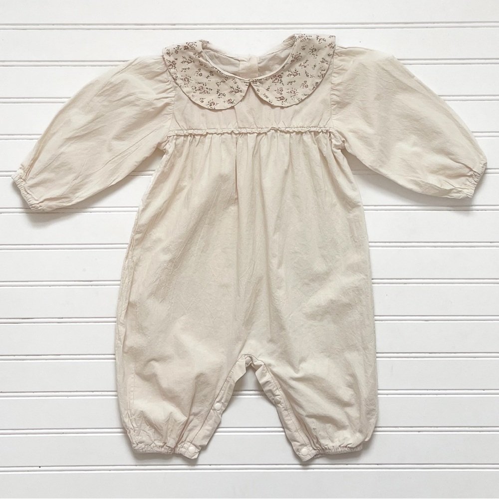 Neutral Floral Peter Pan Collar Sad Beige Jumpsuit